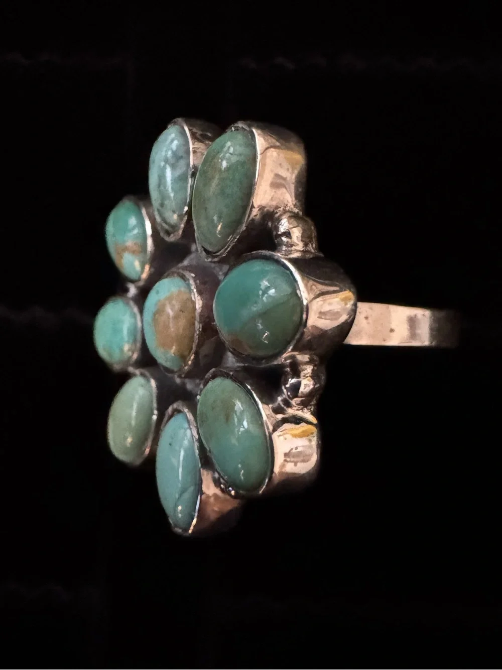 Genuine Kingman Turquoise Floral Cluster Ring - sterling‎ silver Women's Jewelry